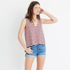 Madewell Cream Red Blue Chevron Stripe Swingy Tank Top V Neck sz XS